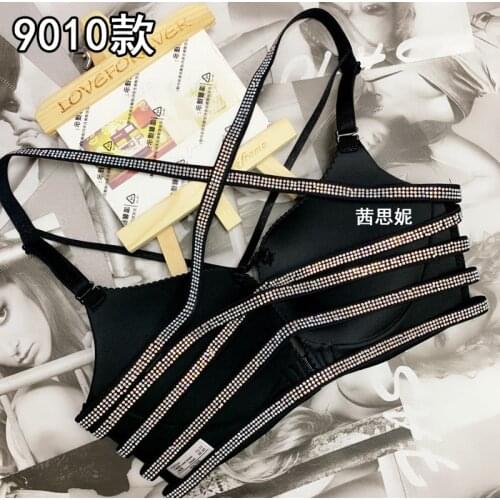 Women Seamless Front Closure Bras Sexy Deep V bra Push Up Rhineston Black Bra Lingerie