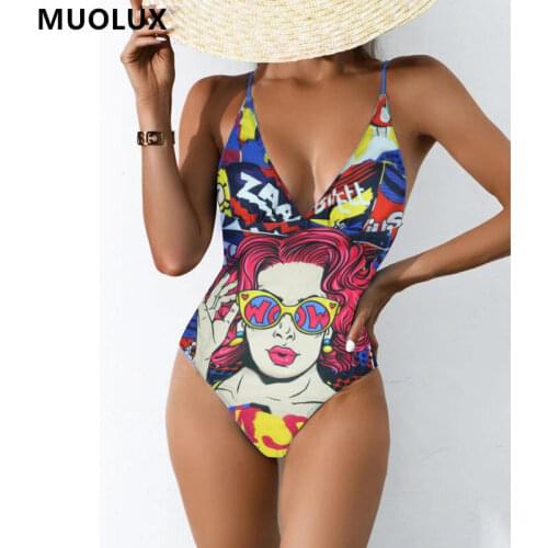 One Piece Swimsuit 2021 Bikini Push Up Female Women V-Neck Vintage Bathing Suit Shoulder Ruffle Swimwear Backless Monokini