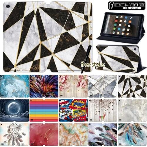PU Leather Case for Amazon Fire 7 5th/7th/9th Gen Tablet Case for Fire HD 8 6/7/8th/Fire HD 10 5th/7th/9th Gen Cover + Pen