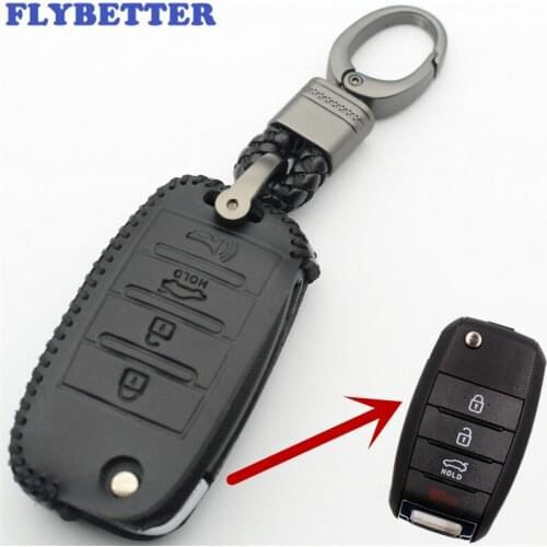 FLYBETTER Genuine Leather 4Button Flip Key Case Cover For Kia Optima/Sorento/Soul/Carens/Sportage/K3/K5 (B) L258