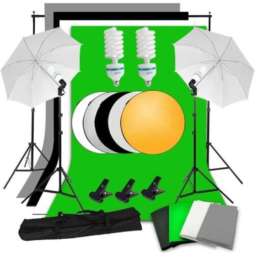 ZUOCHEN Studio Umbrella Lighting Backdrop Kit 4 Backdrops (White,Green,Black,Gray) + 2 Umbrellas + 2X 135W Light Set+ Reflector