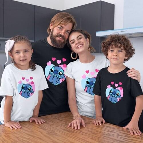 Disney Cartoon Printing T-shirts Family Look Outfits Lilo & Stitch Pattern Kawaii Dropship Fashion Outdoor Summer New T Shirts