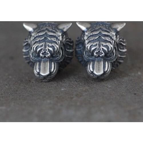 FNJ Animal Tiger Earrings 925 Silver Original Pure S925 Sterling Silver Stud Earring Women Jewelry Vintage