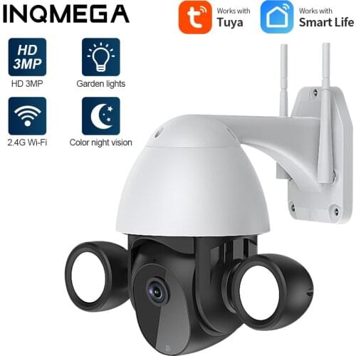INQEMGA 1080P TUYA Smart IP Camera Wifi Surveillance Garden Led Lighting AI Mobile Detection PTZ Outdoor 4X Digital Zoom Camera