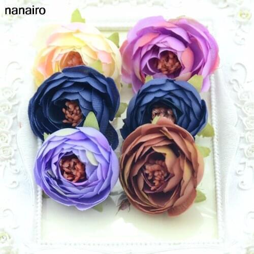 30pcs Mini Artificial 5cm Handmade Bud Silk Flower Heads For Wedding Garden Decoration DIY Scrapbook Craft Gift Box Accessories