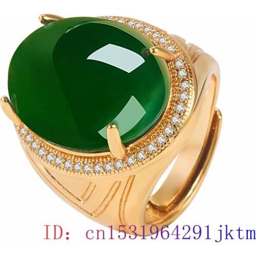 Green Jade Ring Jewelry Natural Gifts Men Chalcedony Charm Women Crystal Gemstone Fashion Amulet 925 Silver Zircon
