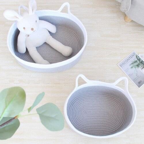 Cat Shape Cotton Rope Storage Baskets Handmade Woven Dirty Clothes Laundry Basket Kids Toys Desktop Sundries Organizer Hamper