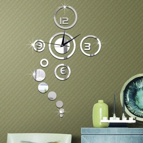 Creative Diy Simple Circle Rings Wall Clock Mute Mirror Wall Sticker Clock Modern Home Decor Living Room Bedroom Decoration