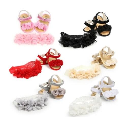 US Cute Baby Girl Soft Sole Shoes Princess Anti-slip Sandals+Headwear Toddler Prewalker First Walkers