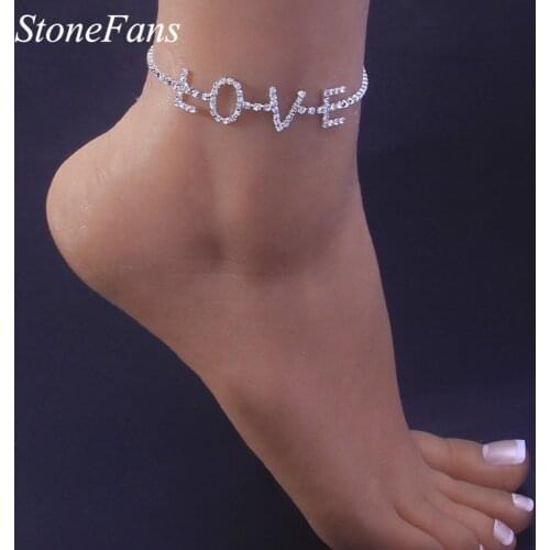 Stonefans Fashion Foot Chain Anklet Bracelets for Women Jewelry Beach Accessories Sandals Barefoot Love Rhinestone Anklet Gifts