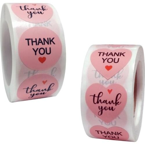 Pink Heart-shaped Love Thank You Stickers for Wedding Party Shopping Seal-labels 500pcs/roll