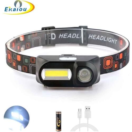 New Headlamp 18650 USB Rechargeable Headlamp Waterproof COB LED Head Lamp Flashlight for Camping Hiking Outdoors