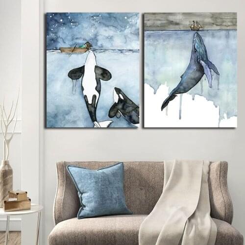 Nordic Style Whale Canvas Painting Watercolor Sea Animals Posters and Prints for Living Room Wall Art Home Decorative Picture