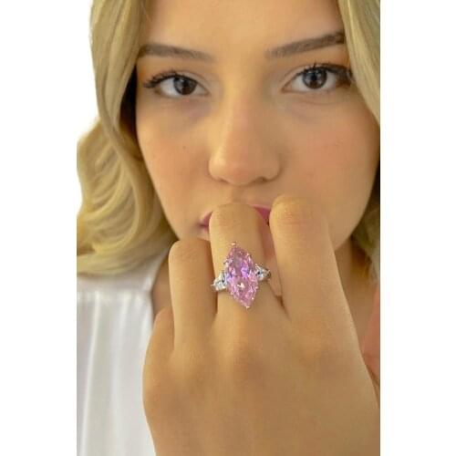 Top Quality Shuttle Pink Quartz 925 Sterling Silver Ring