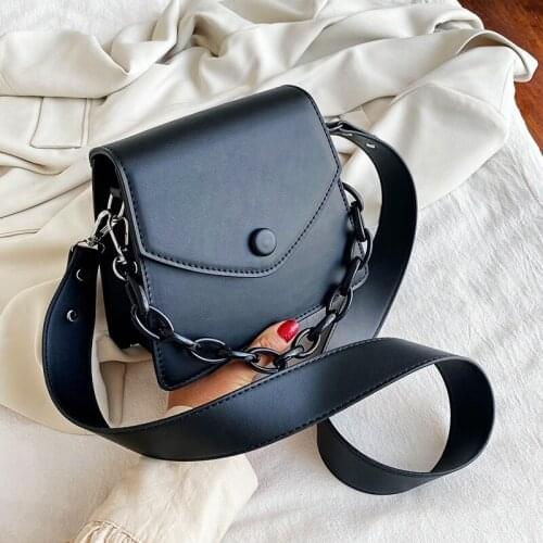 Solid Color Thick Chain Small PU Leather Crossbody Bags For Women 2021 Bolsa Shoulder Cross Body Bag Ladies Handbags