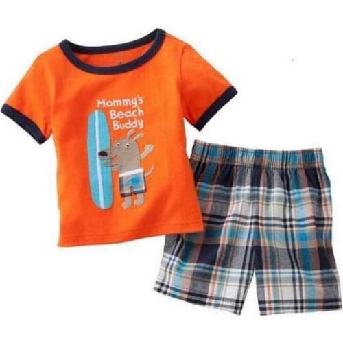 New 2-7Y Summer Cartoon Pattern Boys Pajamas Sets Short Sleeve T-Shirts Shorts Pants Sleepwear 100% Cotton Boy Pyjamas Nightwear