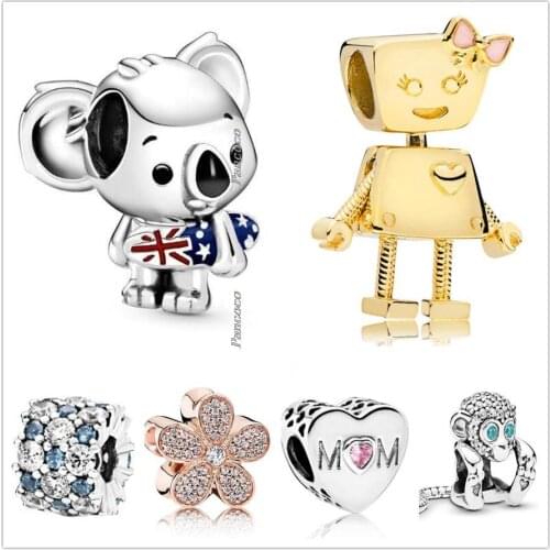 Authentic 925 Sterling Silver Blue & Clear Sparkle Arm Candy With Crystal Charm Beads Fit Pandora Bracelet & Necklace Jewelry