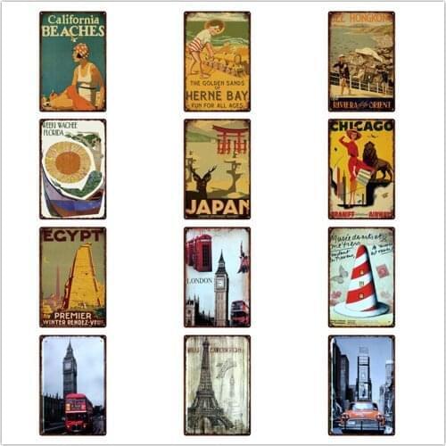 Travel City Japan Egypt Metal Signs Vintage Home Decoration Iron Painting Bar Pub Wall Art Retro Tin Poster 20x30cm