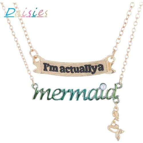 Daisies "I am actually a mermaid" Letter Pendant Charms 2pcs/lot Trendy Jewelry For Women Lucky Girls Party Gift