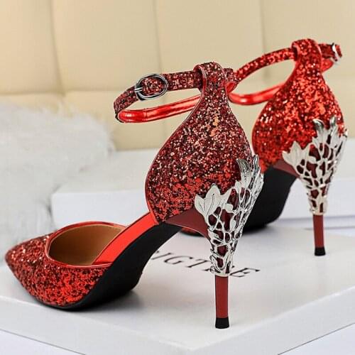Metal Decoration Sandals For Women Pumps Shoes On Heels 7.5cm Elegant Sandals Ladies Heels Bling Sandals Female High Heel Shoes