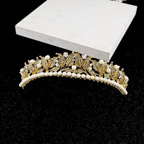 Crystal Pearl Wedding Bridal Tiaras Crown Women Princess Hair Accessories Rhinestone Jewelry Baroque Headband Pageant Diadem