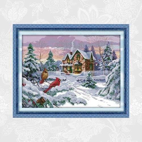 Snow Scene Cross Stitch Patterns Counted Printed on Canvas 11CT 14CT Chinese Cross Stitch Kits DIY Embroidery Needlework