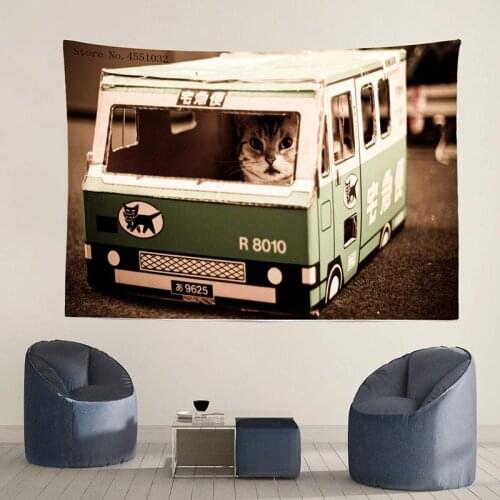 Takkyubin-of-cat Kitty In Car Tapestry Home Decor Wall Hanging Tablecloth Picnic Mat Outdoor Sleeping Pad Photo Background TT63