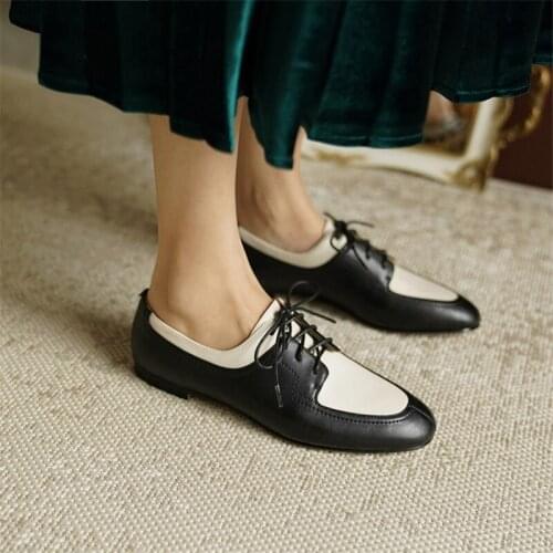 2020 Autumn Genuine Leather Shoes Women Flat Lace Up Oxford Shoes For Women Comfotable Ladies Shoes Office High Quality