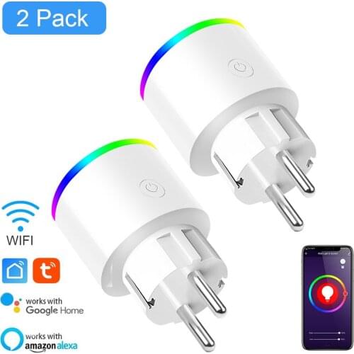 16A Tuya WiFi Smart Socket 220V EU Smart Plug Wireless Remote Timer Socket RGB Color Changing for Google Home Alexa Power