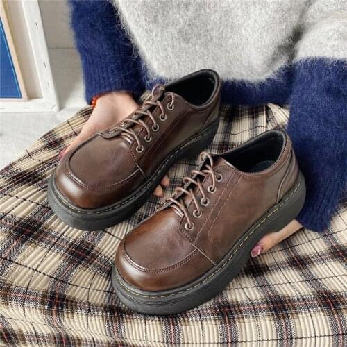 College style Harajuku shoes JK uniform shoes Small leather shoes female British girl wild brown retro lolita Platform shoes