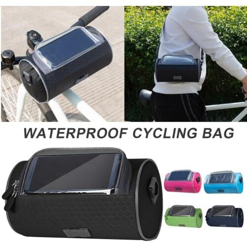 Bike Handlebar Bag Oxford Waterproof Bicycle Front Bag Phone Mount Holder PVC Touch Screen Pouch with Detachable Shoulder Bag