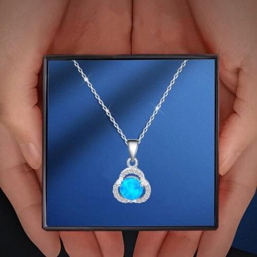 Top quality Cheap online Popular style Blue Fire Opal Silver Stamped Zirconia Pendants Fashion jewelry for women OP359