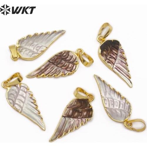 WT-JP099 WKT Unique Design Of Shell Carved Feather Shape Pendant Classic Style Exquisite Pendant Accessories About 30mm Long