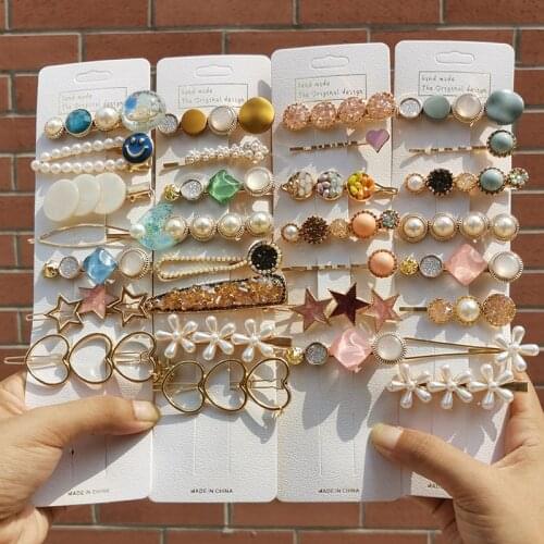 5/6/7/8Pcs/Set Women Girls Elegant Full Pearls Geometric Hair Clips Sweet Ornament Hairpin Barrette Headband Hair Accessories