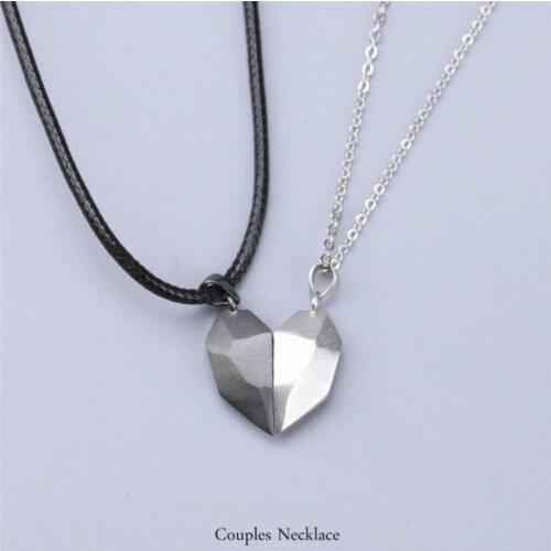 1Pair Magnetic Couple Heart Shape Necklace Gothic Punk Style For Men Jewelry Wedding Lovers Couples Valentines Day gift Gifts