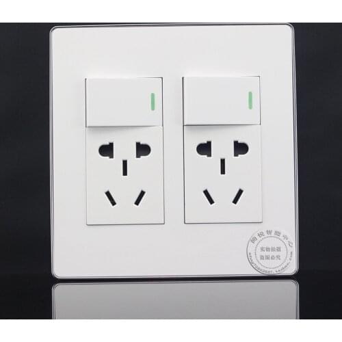 120MM Wall Socket Plate Dual Five Holes and One Button Power Supply Socket Switch Panel Faceplate Outlet