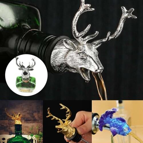 2 Styles Deer Head Wine Mouth Deer Head Wine Guide Pour Wine Stopper Zinc Alloy Wine Stopper Bartender Tool Wine Accessories