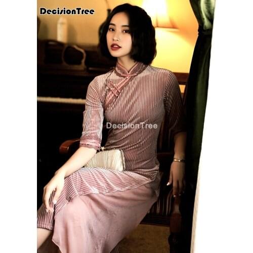 2021 vietnam traditional style ao dai vintage floral chiffon cheongsam half sleeve retro chinese qi pao wedding evening dress