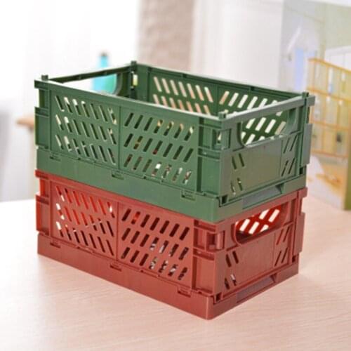 4Pcs Collapsible Basket Folding Storage Box Crate Plastic Container Durable Transportable Foldable Basket Ran Colours