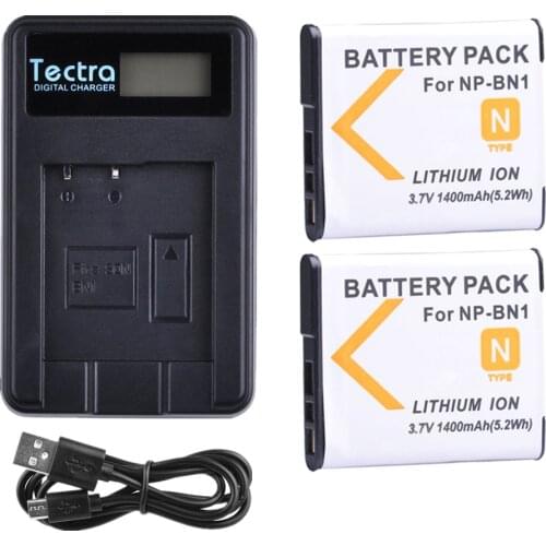2PC 1400mAh NP-BN1 Batteries NP BN1 NPBN1 Battery+LCD USB Charger for SONY DSC TX9 T99 WX5 TX7 TX5 W390 W380 W350 W320 W360