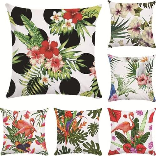 Decorative Throw Pillow Case Summer Flamingo Flower Leaf Print Pillowcase For Home Square Cushion Pillow Covers Home Decor