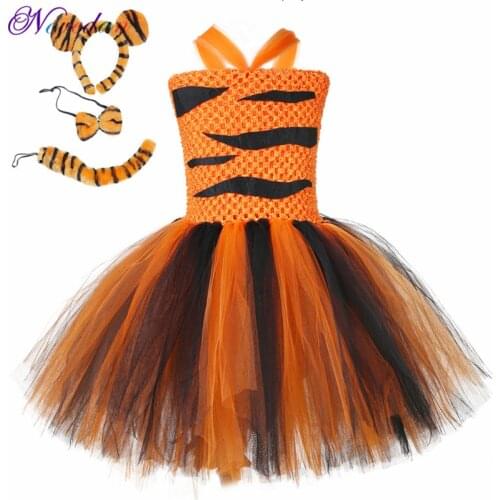 Fantasia Infantil Baby Halloween Tiger Print Dress Girls Animal Cosplay Birthday Party Tutu Dress Child Halloween Costume
