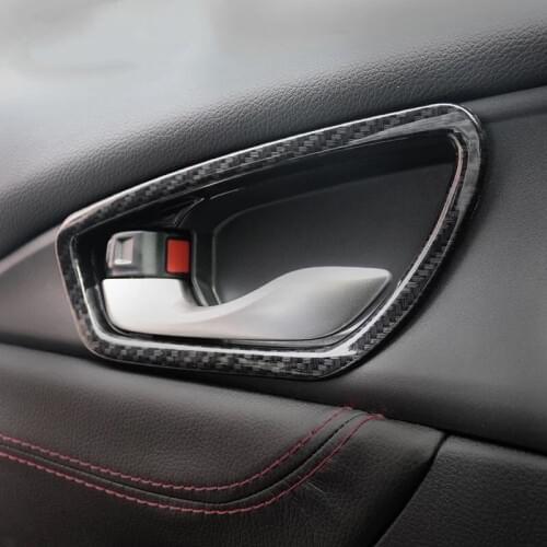 For Honda Civic 2016 4PCS Car Door Interior Handle Bowl Protector Cover Trim Molding Carbon Fiber ABS Chrome Car Styling