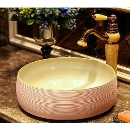 Porcelain Material Colorful Bowl Shape With Golden Edge Art Ceramic Bathroom Sink