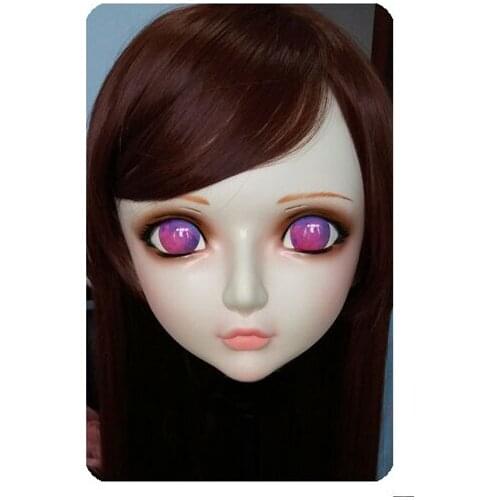 GL027) Women/Girl Sweet Resin Half Head Kigurumi BJD Mask Cosplay Japanese Anime Lifelike Lolita Mask Crossdressing Sex Doll