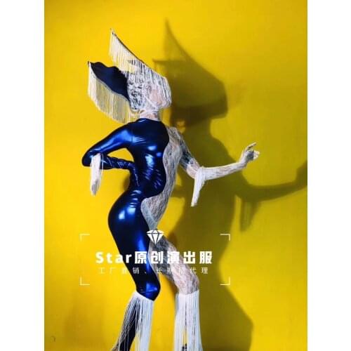 Ballroom Blue gogo costume Nightclub bar sexy girls stage dance permormance wear