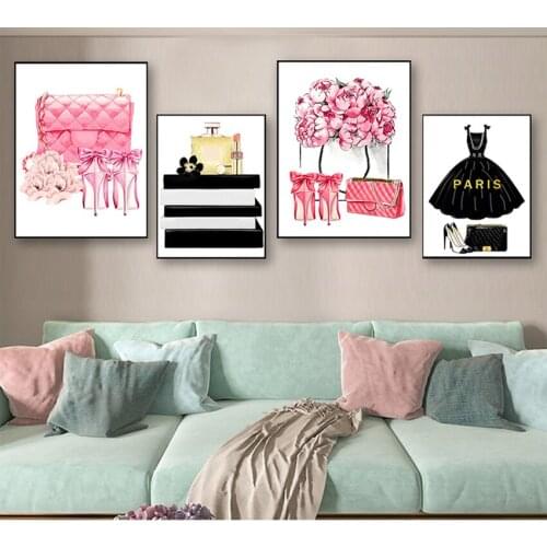 And Prints Wall Pictures For Living Room Decor Fashion Book Paris Perfume Dress Lipstick Wall Art Canvas Painting Nordic Posters