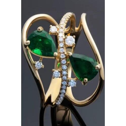 Trendy Natural Transparent Female Olive Water Drop Crystal Zirconia Ring for Women Engagement Wedding Jewelry Size 5-11