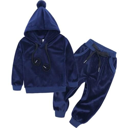 Children Clothing Boys Sets Velvet Long Sleeved Hoody+Pants 2 Pcs Toddler Girls Clothes Kids Tracksuit Suits 1 2 3 4 5 6 7 Years
