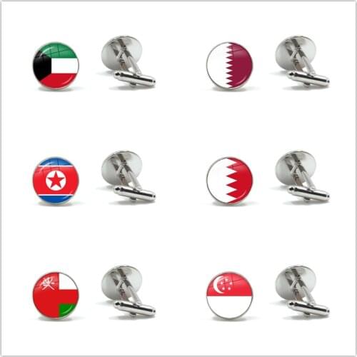 Kuwait,Qatar,North Korea,Bahrain,Oman,Singapore Glass Cabochon Cufflinks Button Male Gentleman Shirt Accessories Gift
